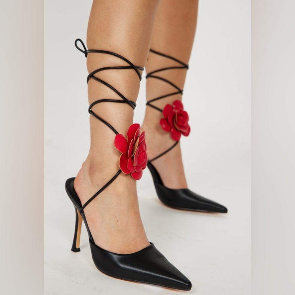 Fashion Nova Black and Red Floral Heels
